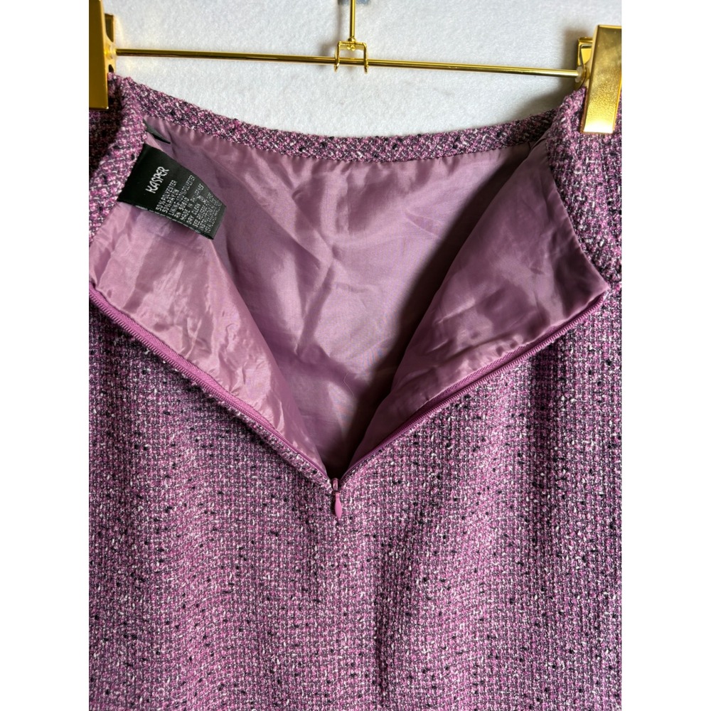 Kasper Womens Size 14 Purple Tweed Skirt Suit Blazer Set Contrast Piping Flounce - Picture 13 of 16